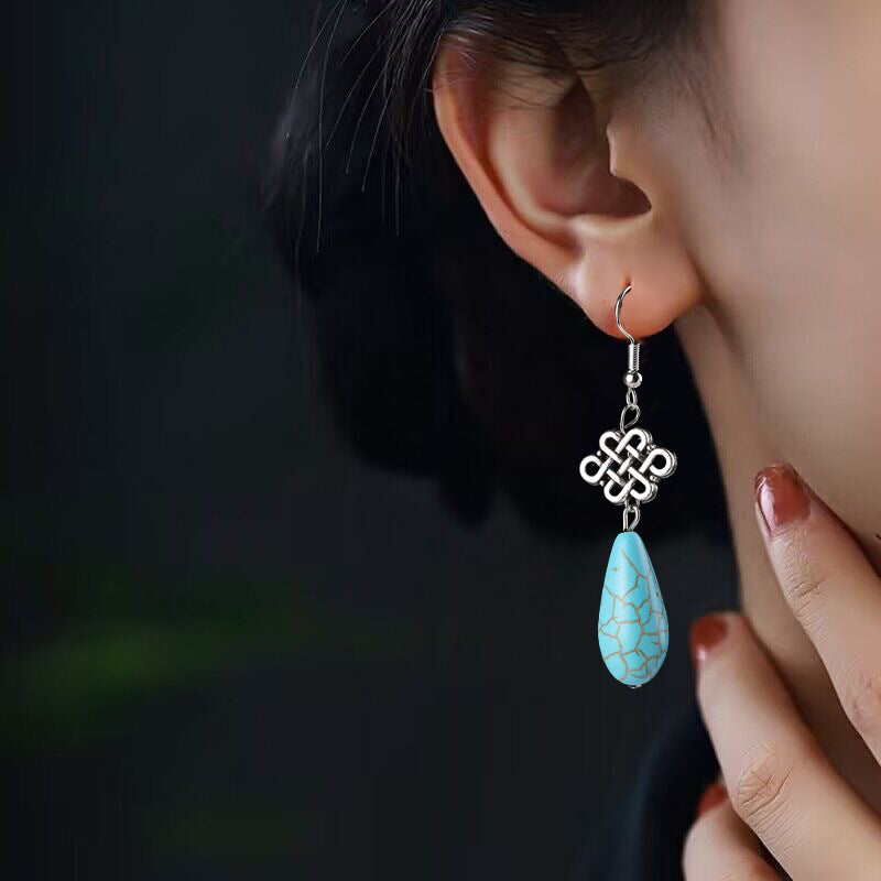 Wholesale Alloy Flower Tassel Earrings Retro Ethnic Turquoise Style Fashion Jewelry For Party Wear
