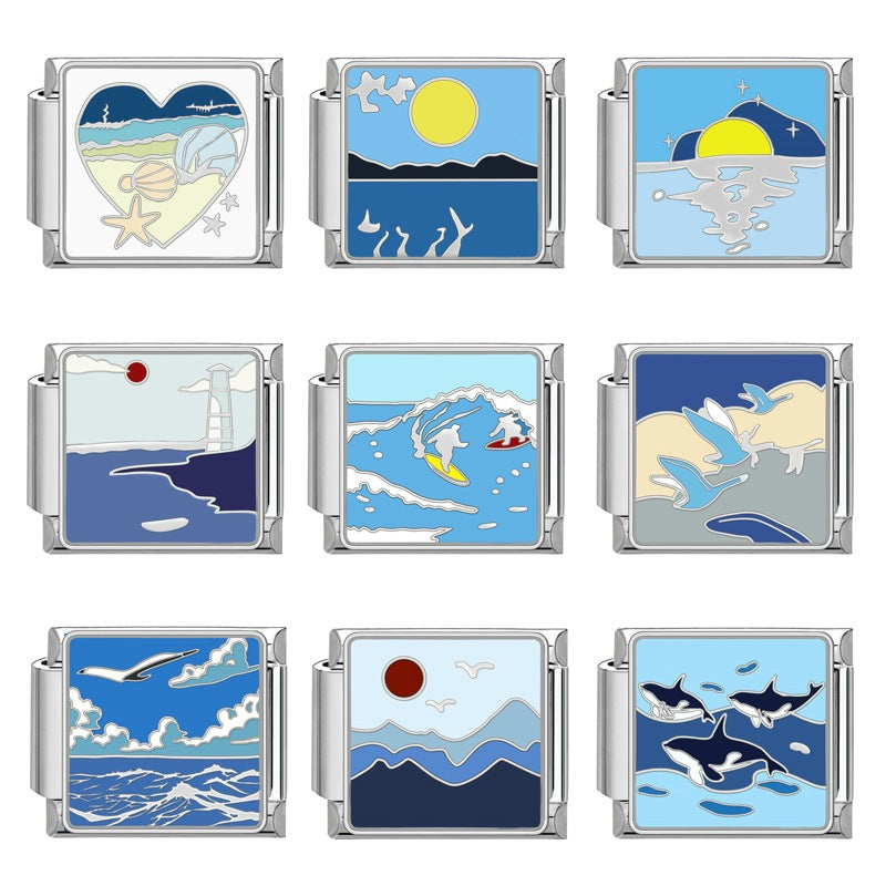 Wholesale Italian Charm Bracelet 9mm DIY Splicing Removable Marine Series Titanium Steel Composable Bracelet