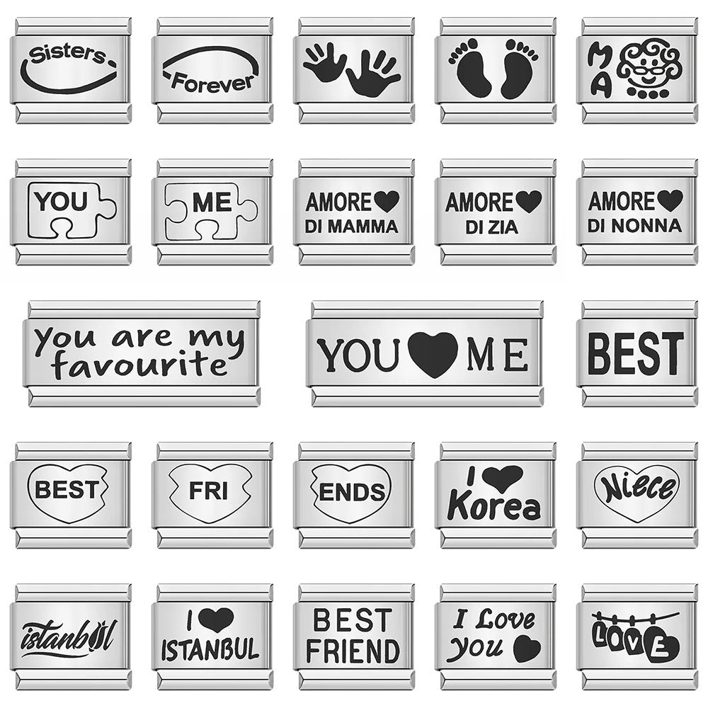Wholesale Stainless Steel Laser Engraved Pattern Italian Module Bracelet DIY Fashion Jewelry Accessory