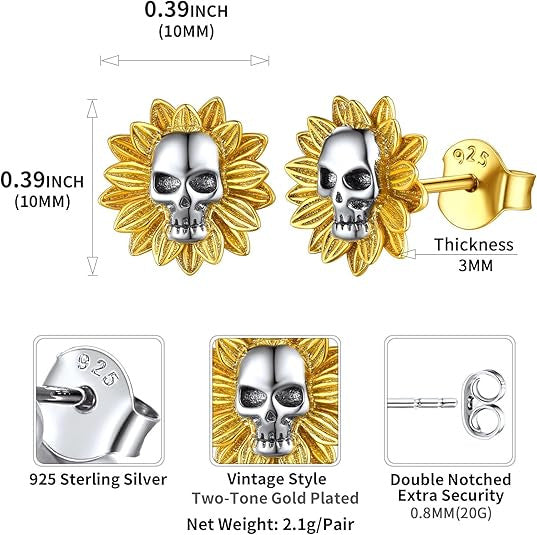 Wholesale  Creative Sunflower Skull Earrings Halloween Dark Alloy Skull Flower Earrings