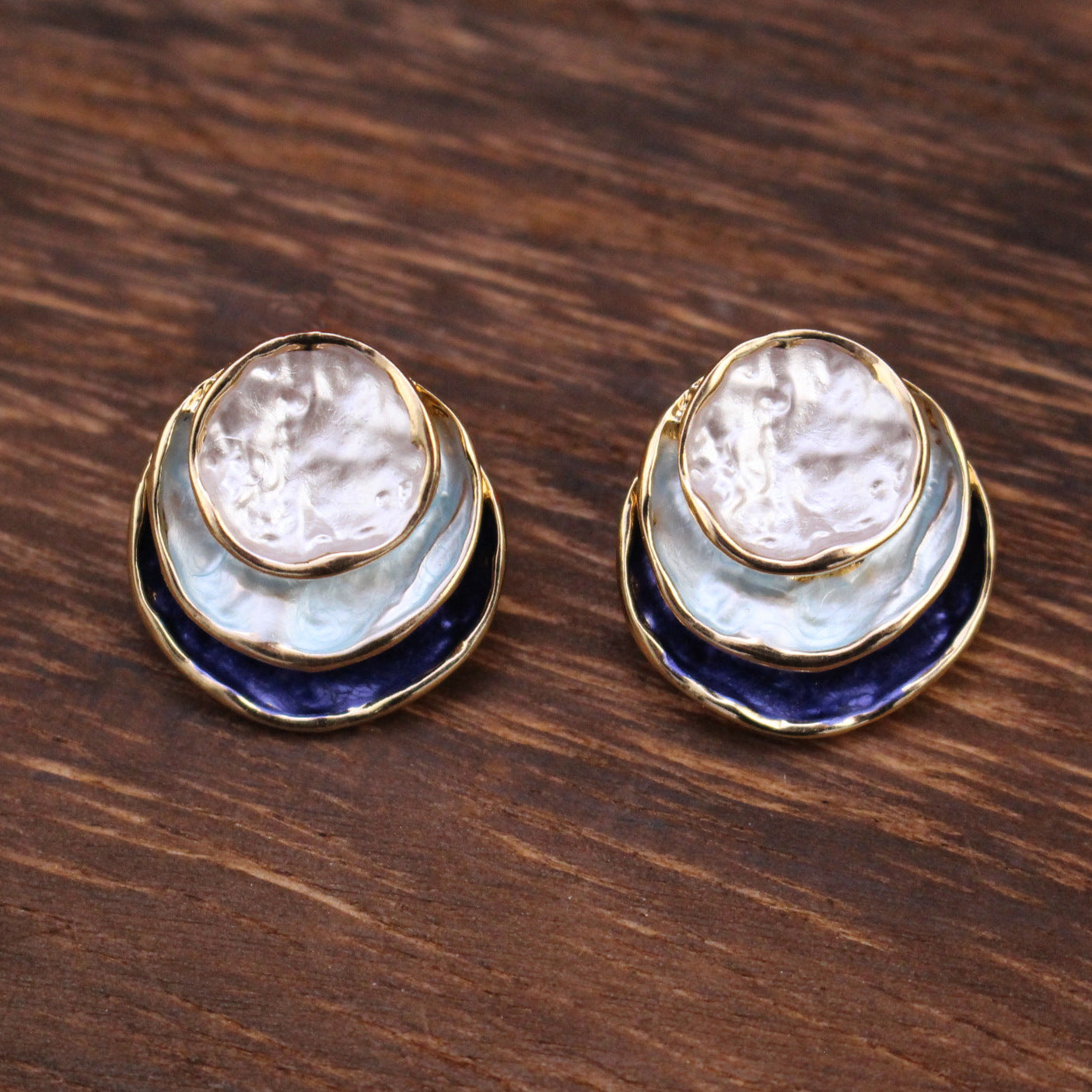 Wholesale  color painting oil three-layer round cake earrings