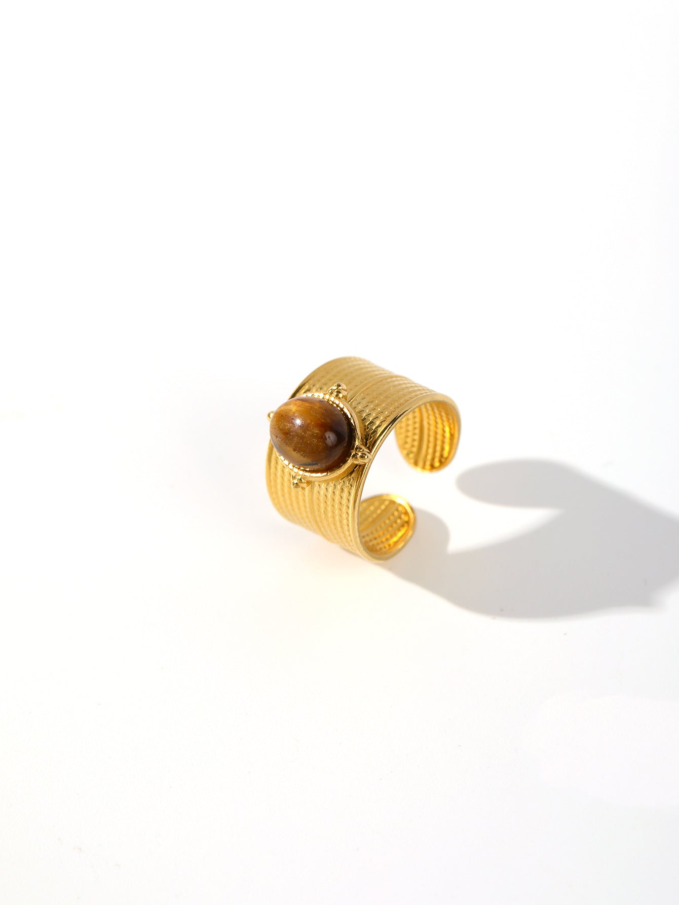 Wholesale 18k Gold Plated Tiger Eye Turquoise Stainless Steel Rings ACC-RS-MuC016