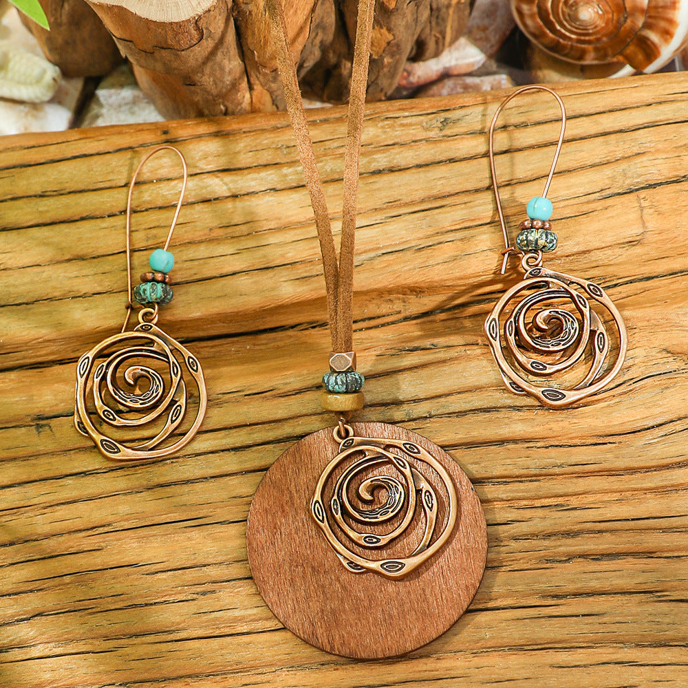 Wholesale Bohemian Geometric Necklace and Earrings Set Alloy Electroplated Fashion Accessory