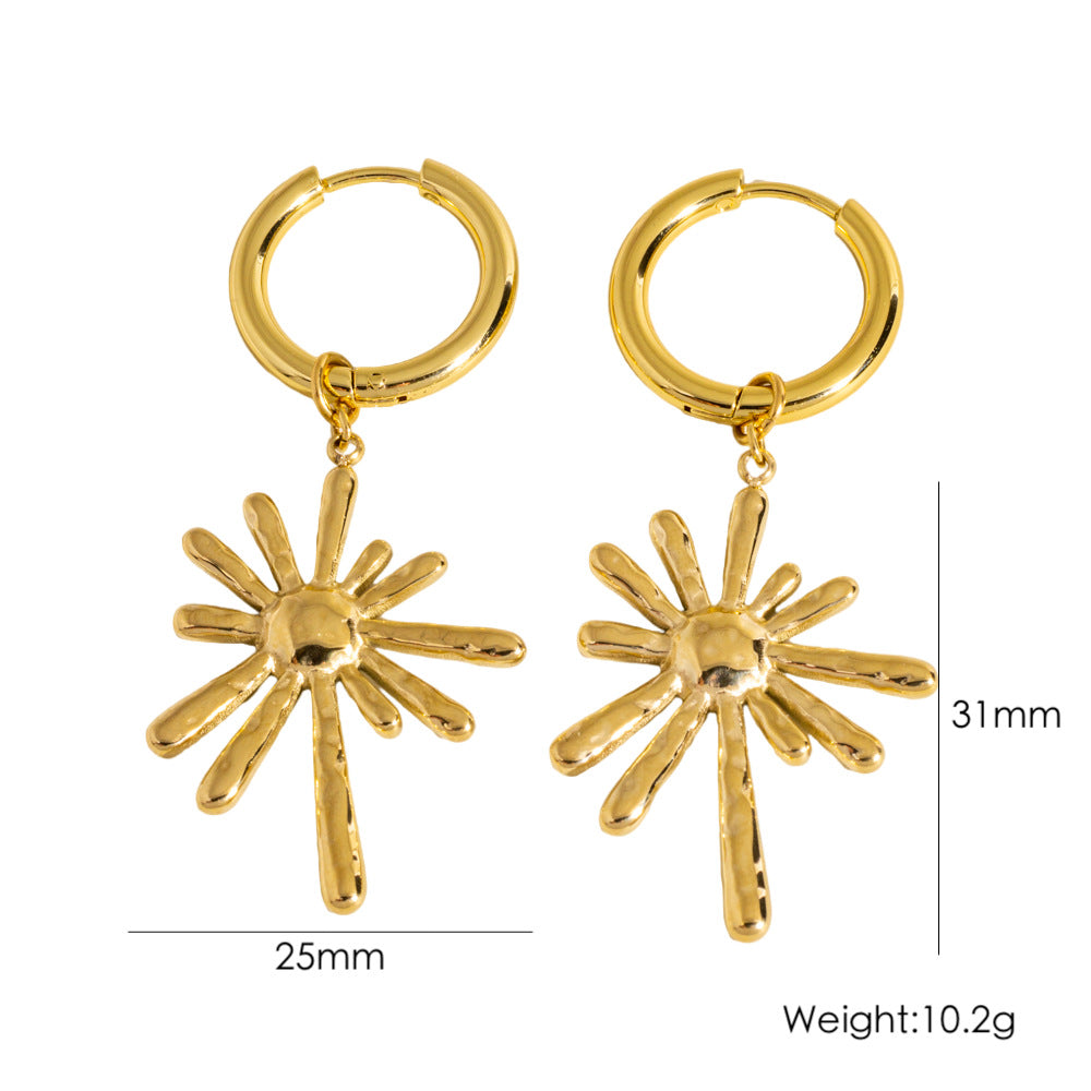 Wholesale Stainless Steel 18K Golden Sun Radial  Exaggerated Personality Necklace Earrings suit