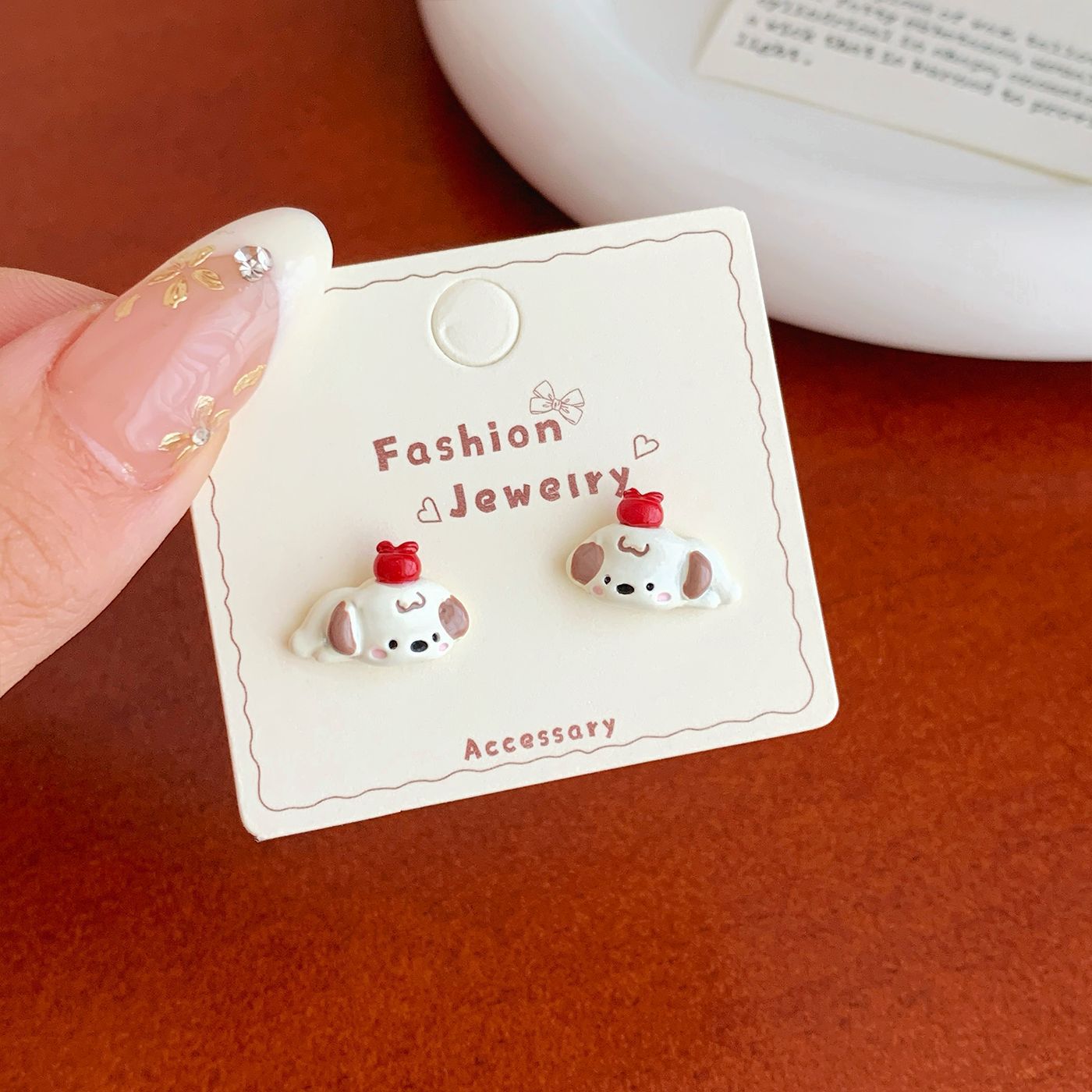 Wholesale Cartoon oil dripping red apple puppy cat earrings silver needle Earrings