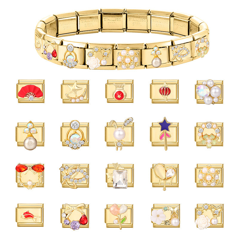 Wholesale Stainless Steel DIY Modular Bracelet with Star Flower Rabbit Bow,  Trendy Fashion Accessory for Jewelry Making