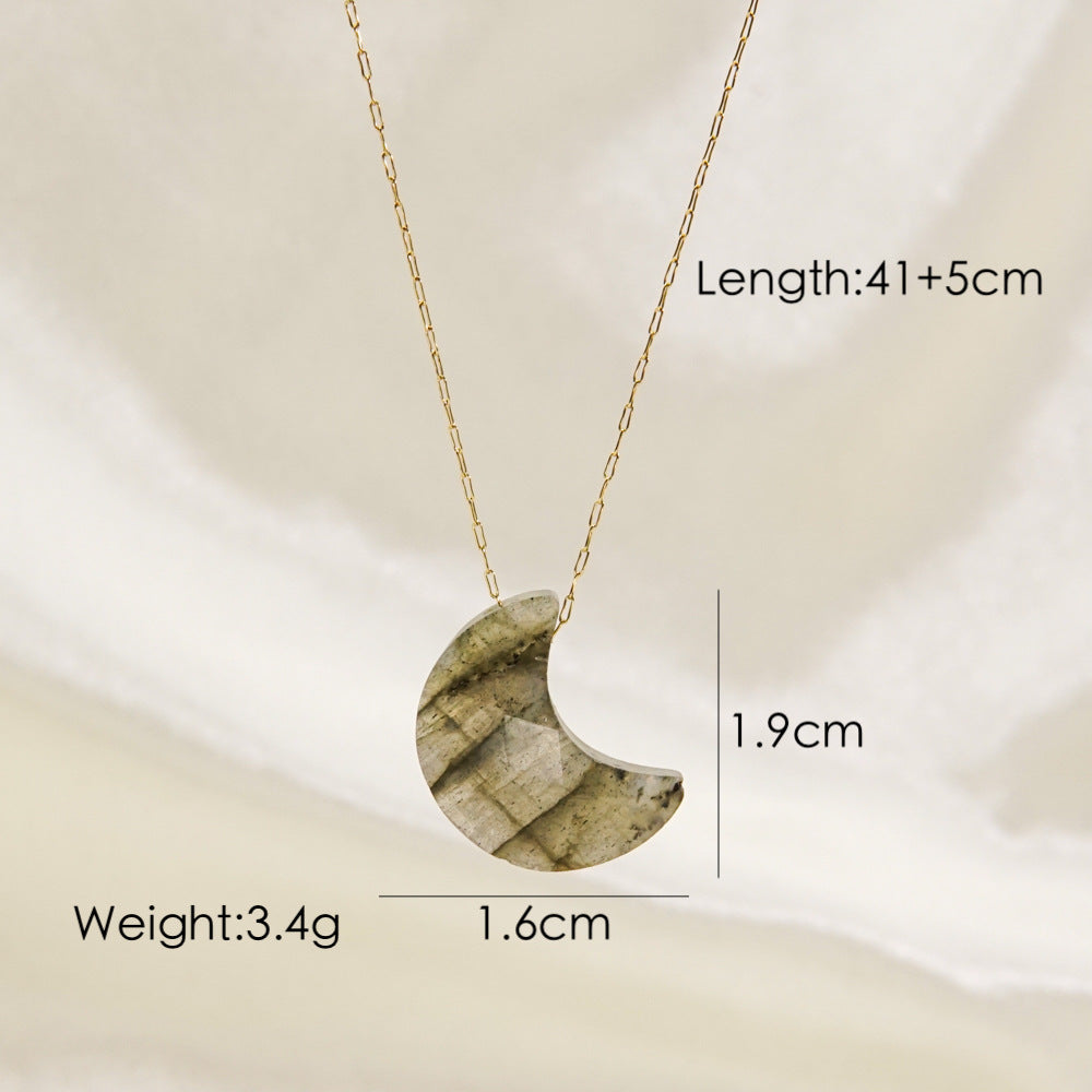 Wholesale  Light Luxury Simple Moon Natural Stone Stainless Steel Necklace