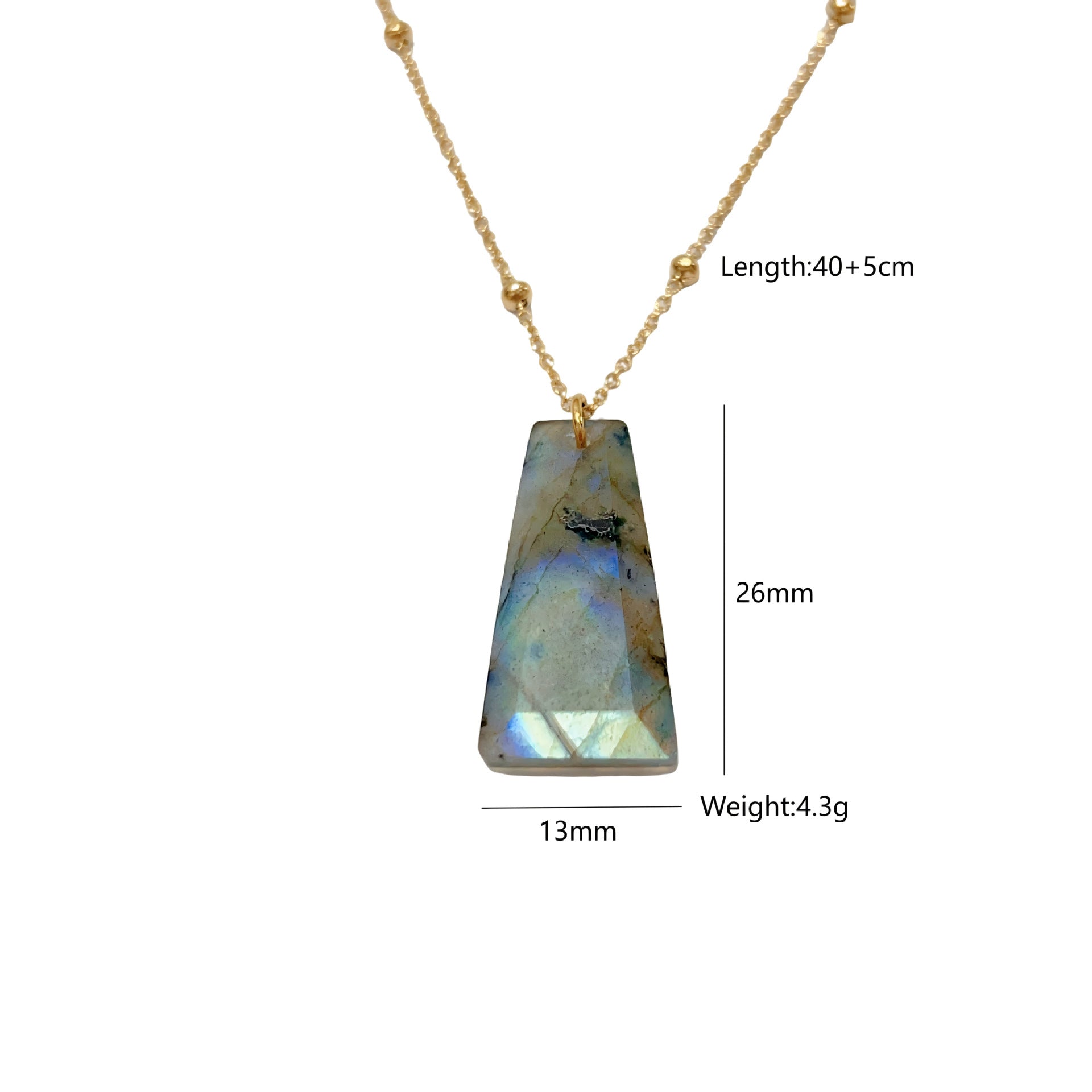Wholesale Stainless steel natural stone cut trapezoidal geometric pendant necklace