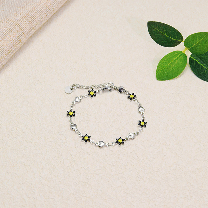 Wholesale Titanium Steel Flower Fashion New Oil Dropping 18K Gold Bracelet