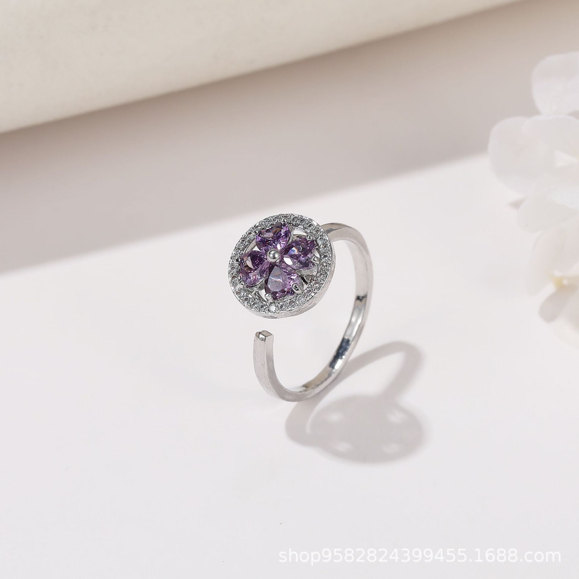 Wholesale 360° Rotating Double-Layer Flower Ring Gold Plated Zircon Fashion Accessory Boutique Gift