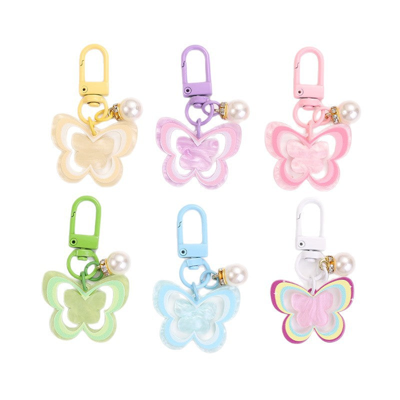 Wholesale Acrylic colorful hollow butterfly pearl pendant keychain