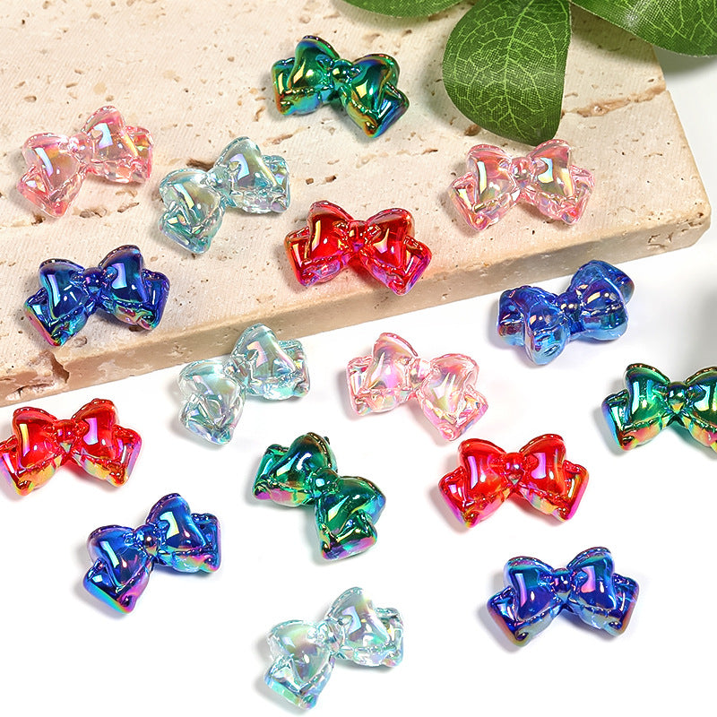 Wholesale 100pcs UV Electroplating Transparent Color Bowknot Acrylic Beads DIY Beaded Accessories ACC-BDS-BLG076