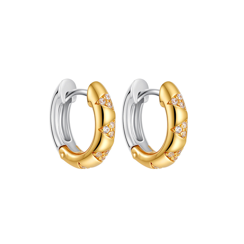 Wholesale 18K Gold and Silver Double Color Electroplated Ear Buckle Micro-inlaid Zircon Elegant Earrings