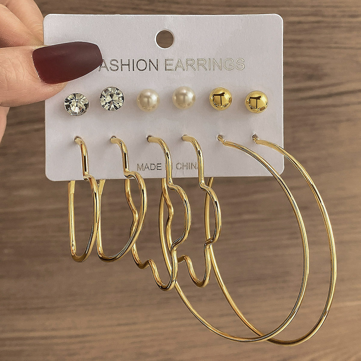 Wholesale Metal colorful geometric round retro earrings six-piece set