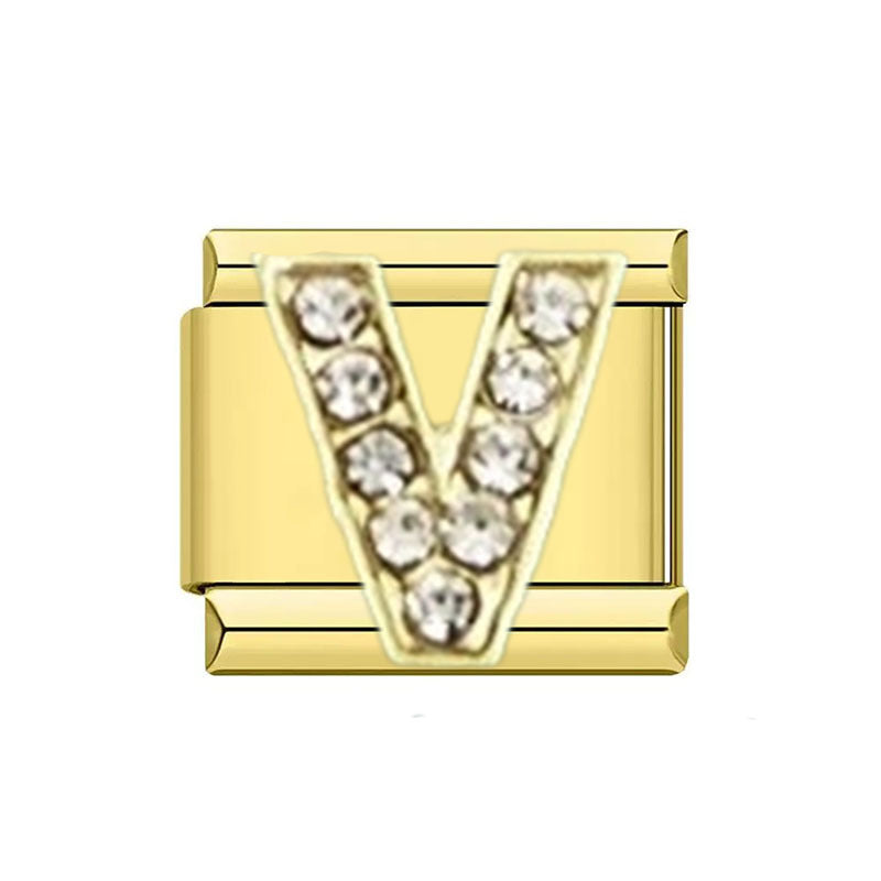 Wholesale Cross-Border Popular Fashion Rhinestone 26-Letter English Alphabet Series Italian Modular DIY Stainless Steel Bracelet Accessories