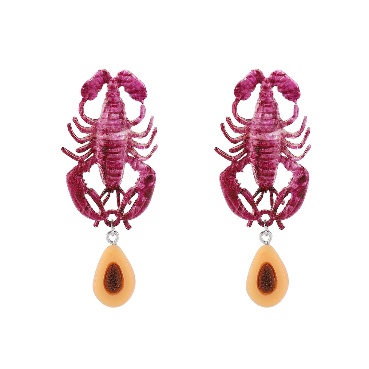 Wholesale Oil Dripping Lobster Pendant Earrings  Cute Black and White Beaded Clavicle Chain