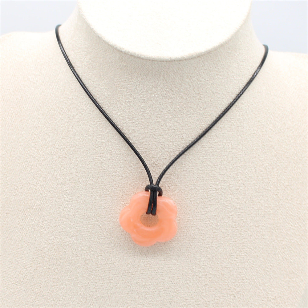 Wholesale wax thread hollow flower pendant necklace