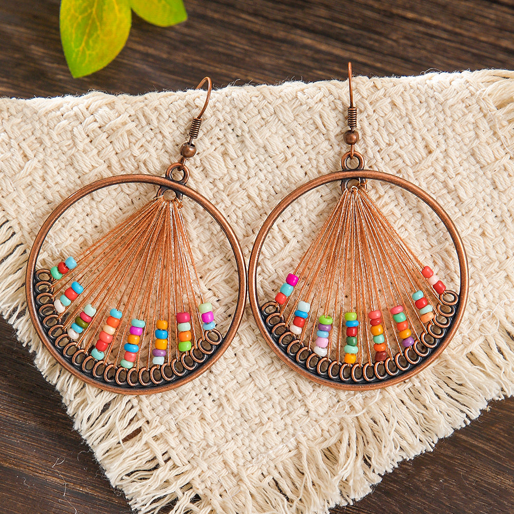 Wholesale Zinc Alloy Handmade Vintage Ethnic Style Wire-Wrapped Earrings Fashion Accessory for Resale