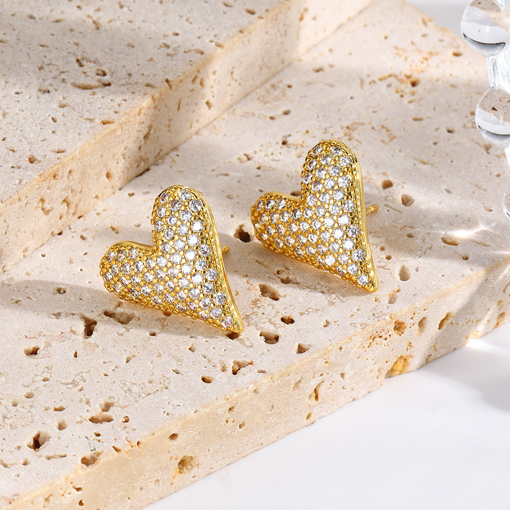 Wholesale  copper plated 18k full zirconium love earrings