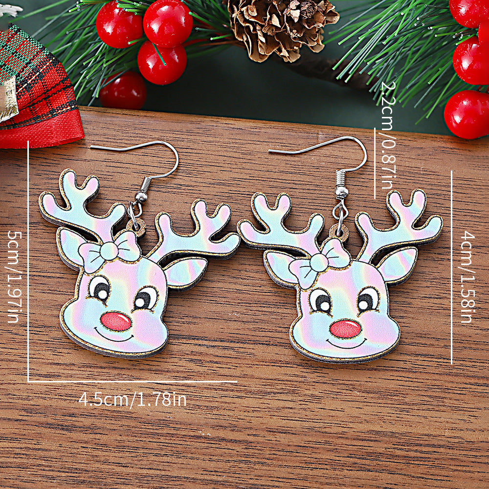 Wholesale Christmas  elk pendant earrings wooden double-sided western style