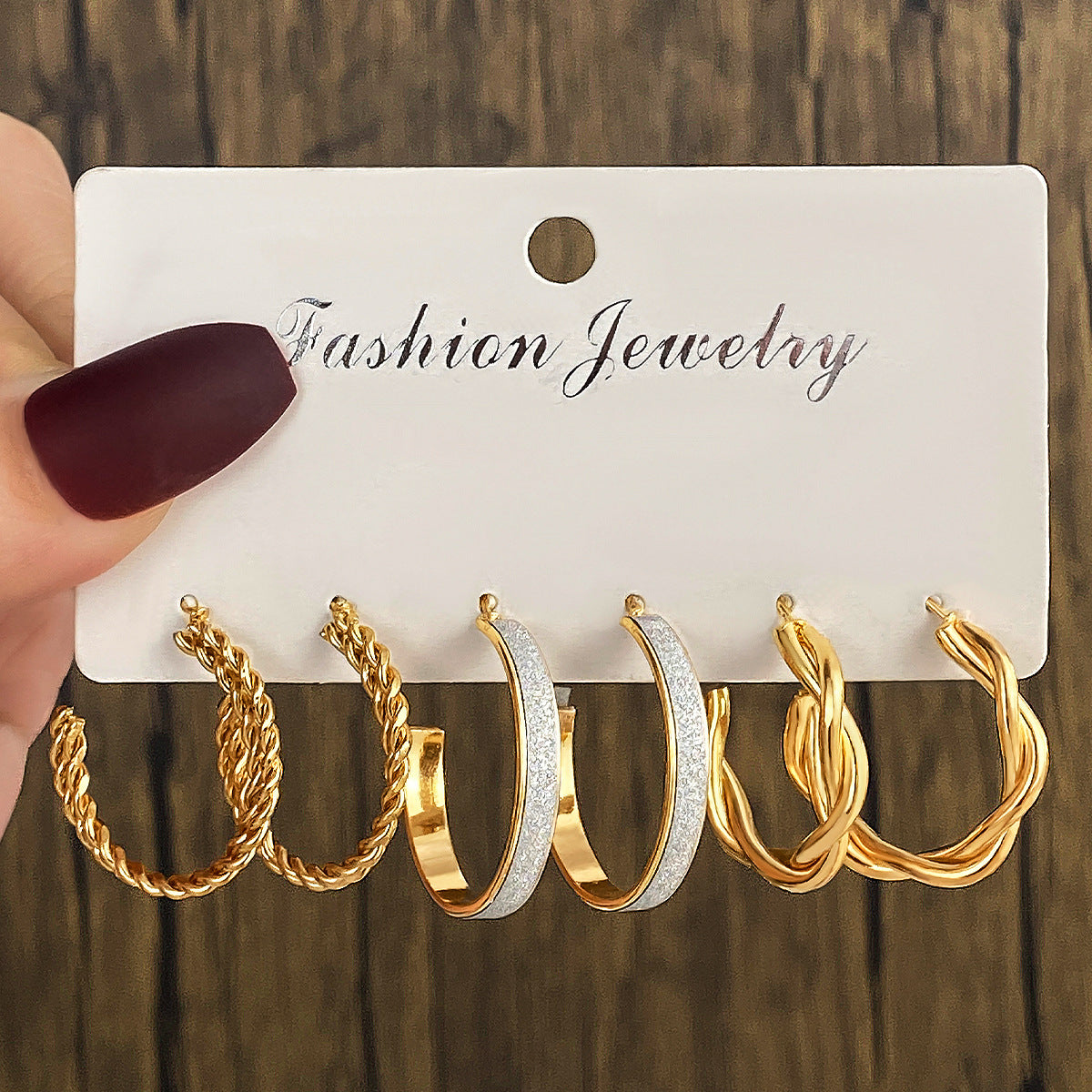 Wholesale 6pcs/set C- shaped metal texture high-grade personalized earrings