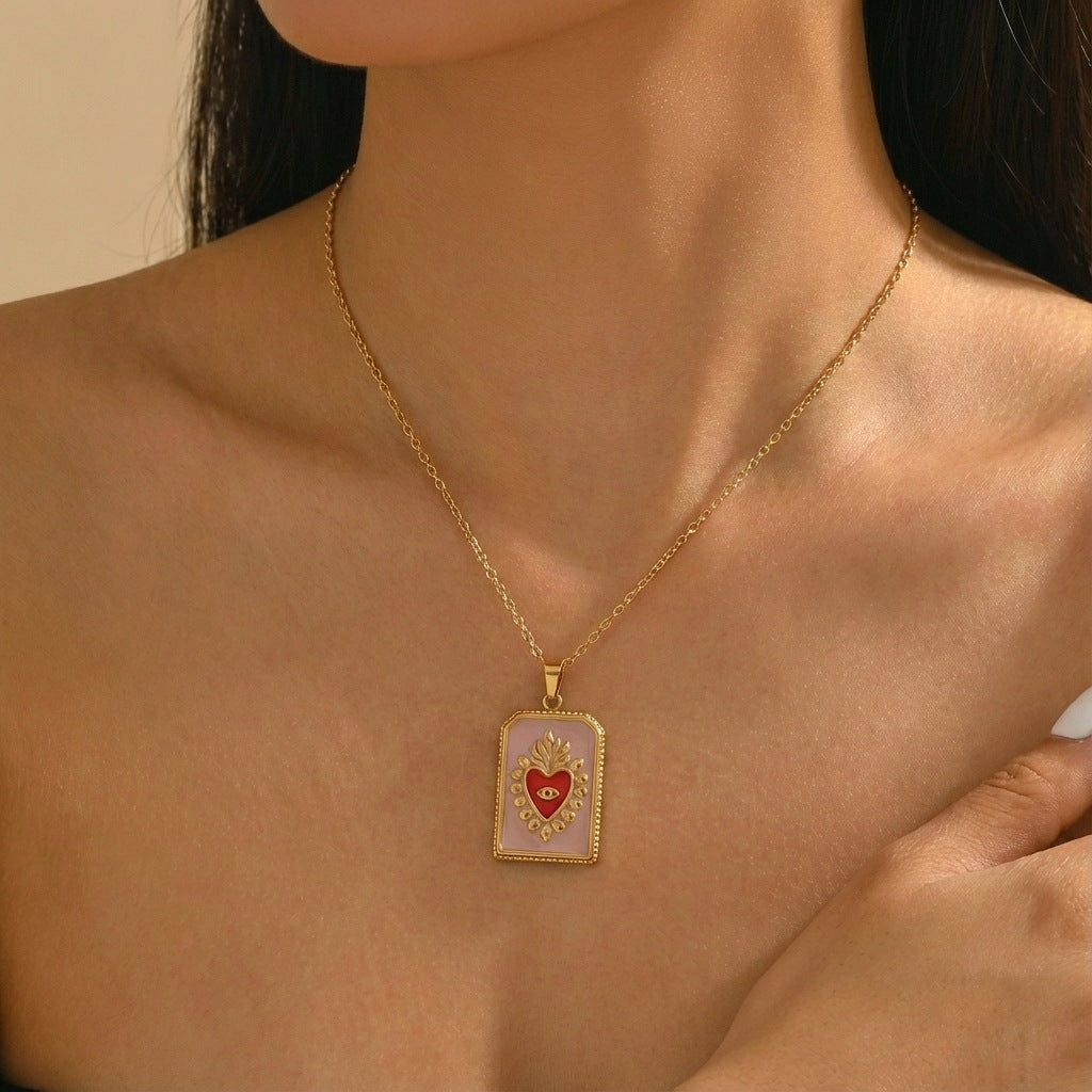 Wholesale stainless steel tarot deck dripping oil  heart-shaped necklace