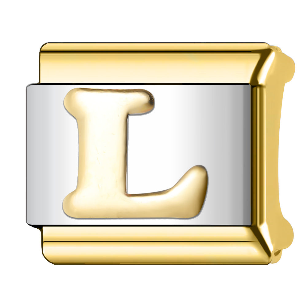 Wholesale  Italian Charm Bracelet 9mm DIY English Edge Gold Letter Series  Creative Stainless Steel Composable Bracelet