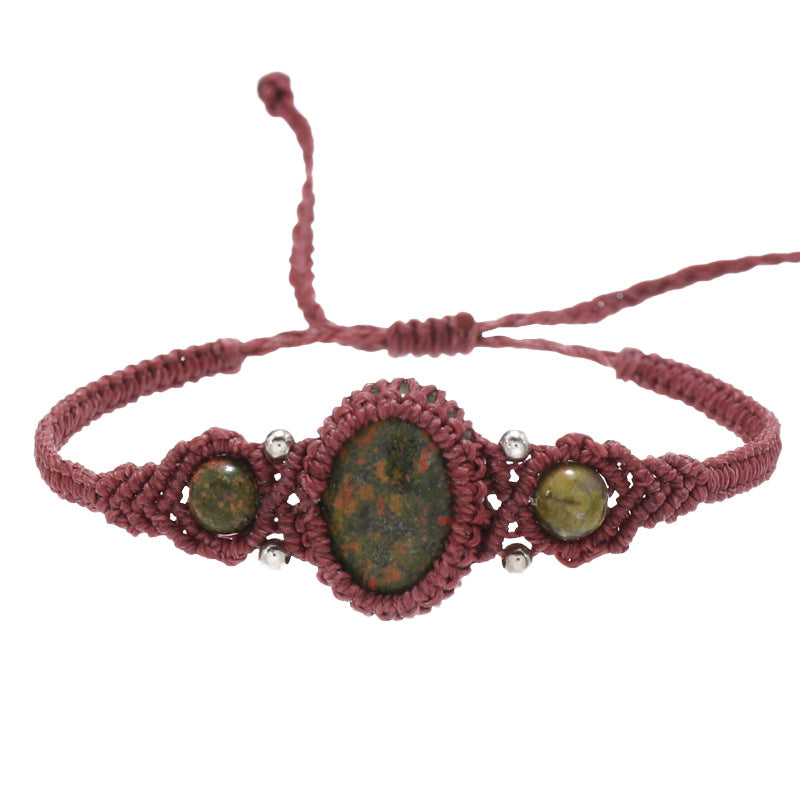 Wholesale Handmade Natural Stone Adjustable Braided Rope Bracelet Traditional Wrap Design Fashion Accessory For Women