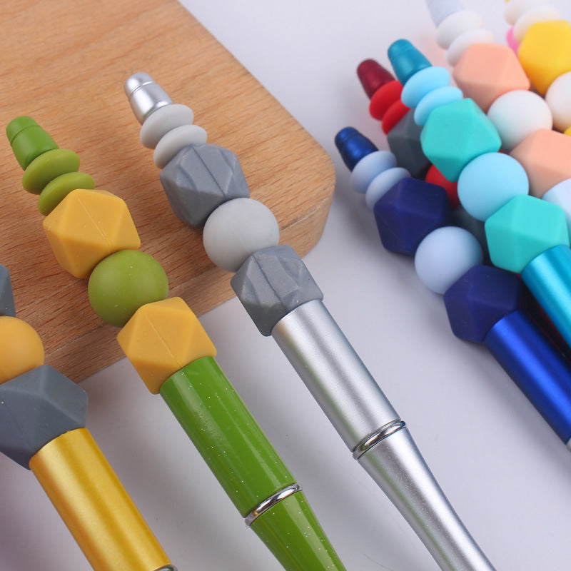 Wholesale  beaded pen creative DIY silicone beads contrast color beaded pen