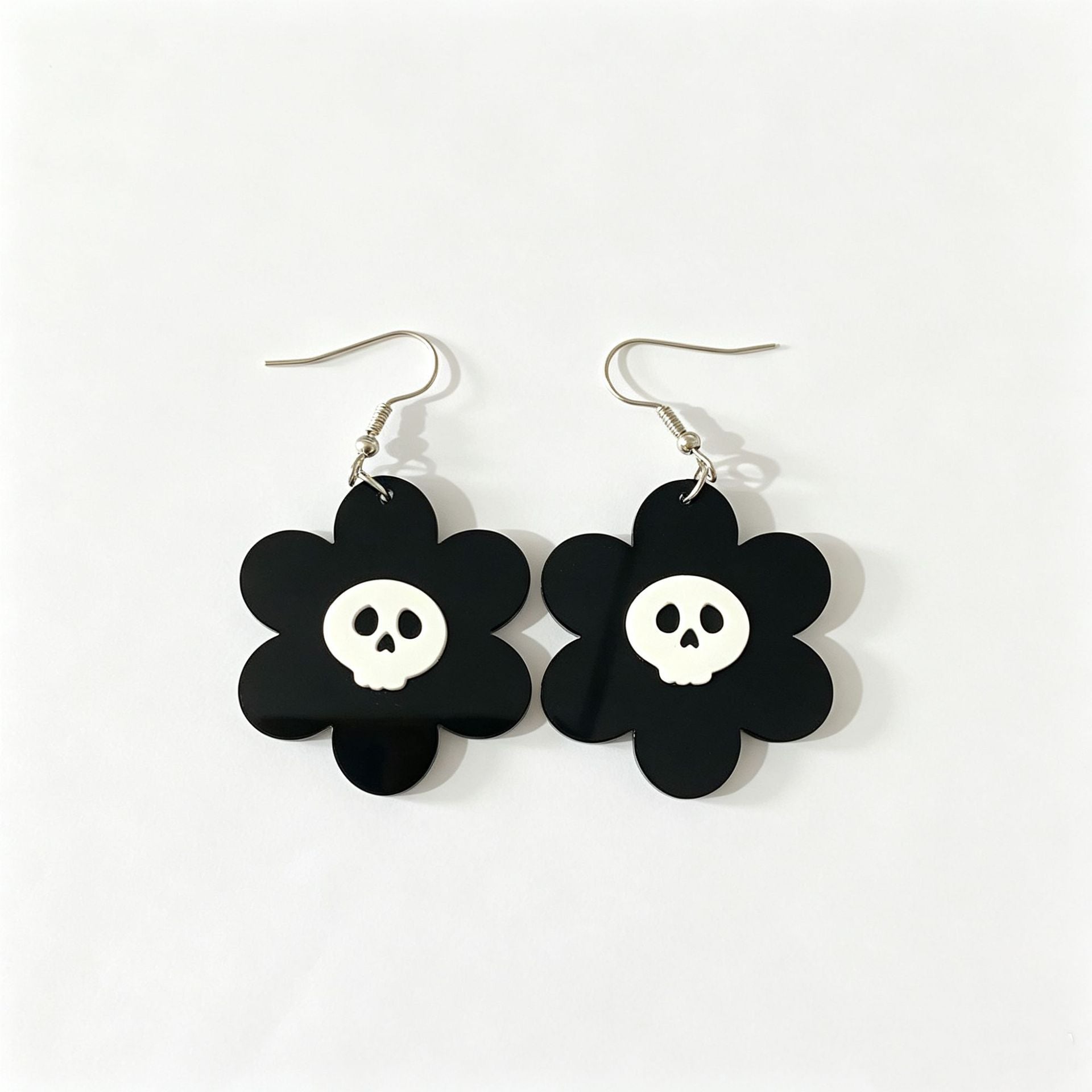 Wholesale Skull Flower Acrylic Earrings - Trendy  Festival Jewelry Accessory