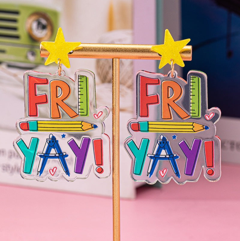 Wholesale Fashion Teacher' s Day Earrings Acrylic Printed Letters Creative Cute Earrings Summer Girls'  Ear Jewelry