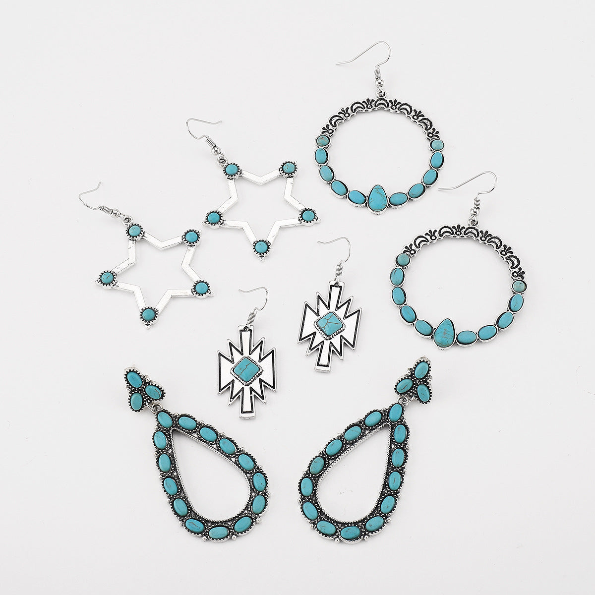 Wholesale Retro Bohemian Geometric Inlay Turquoise Pendant Ethnic Style All-match Earrings