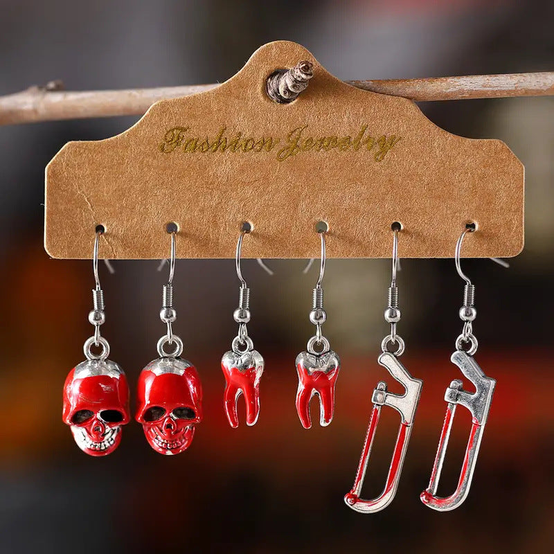 Wholesale   Gothic Skull Tooth Saw Axe Hammer Earrings suit