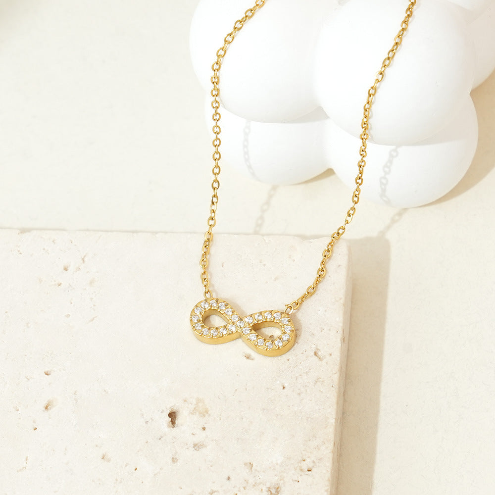 Wholesale Titanium steel infinity symbol necklace with zircon stones