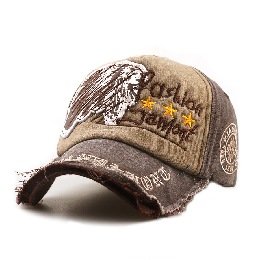 Wholesale Men' s Casual Vintage Baseball Cap,  Distressed Solid Black Gray with Letter Embroidery,  Outdoor Sun Hat