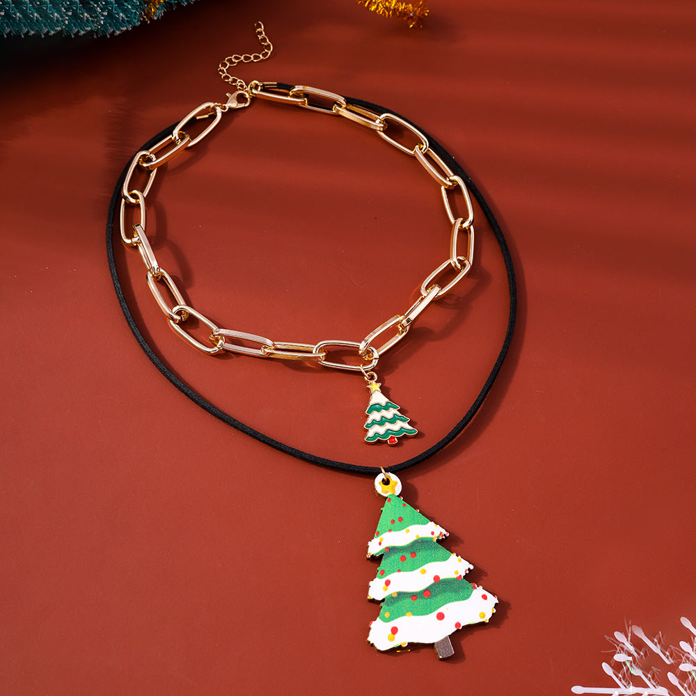 Wholesale Santa Claus Christmas Tree Christmas Stockings Multi-layer Clavicle Necklaces  ACC-NE-YueSen006