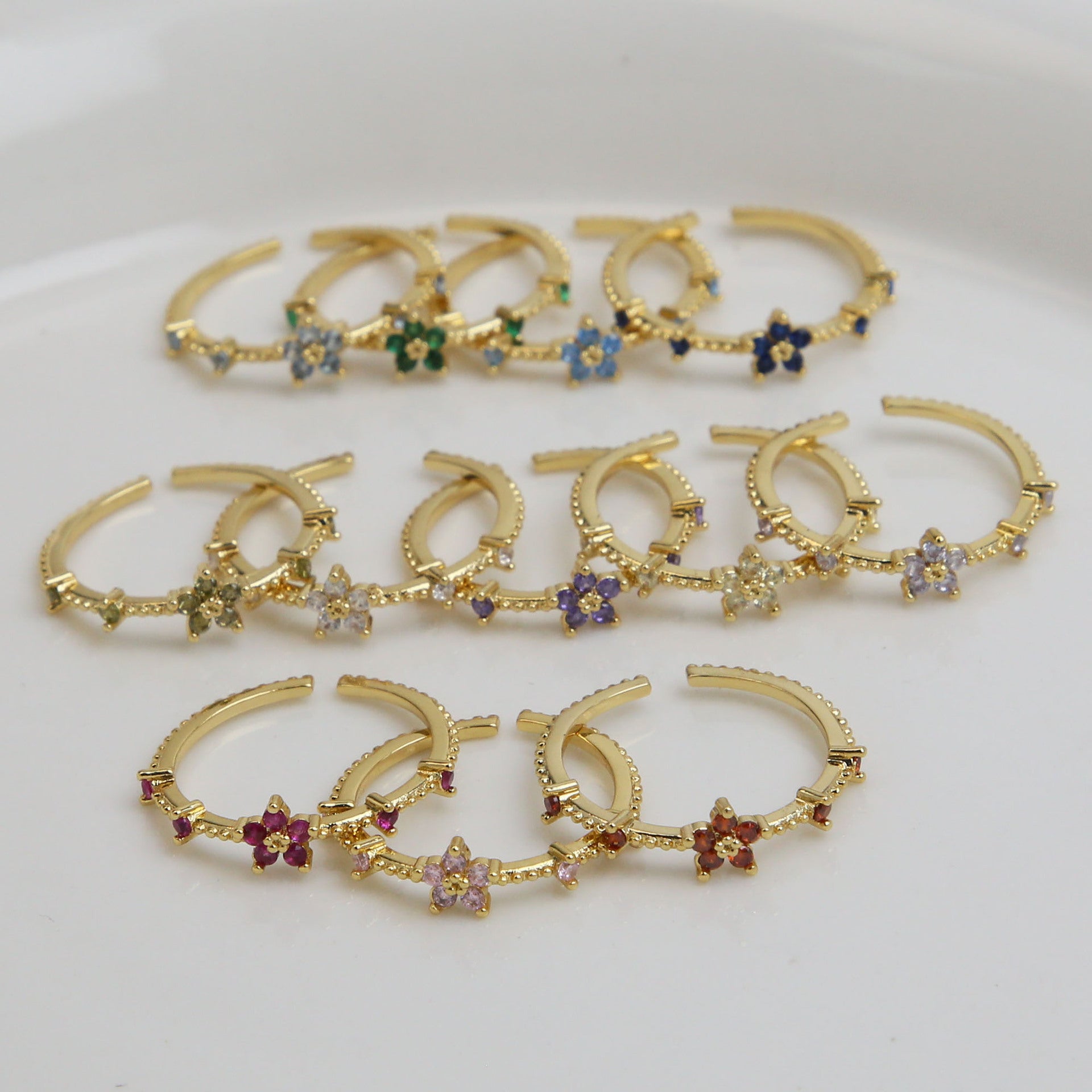 Wholesale 18k Brass Colored Zirconium December Small Flower Open Flower Rings ACC-RS-BaiYi003