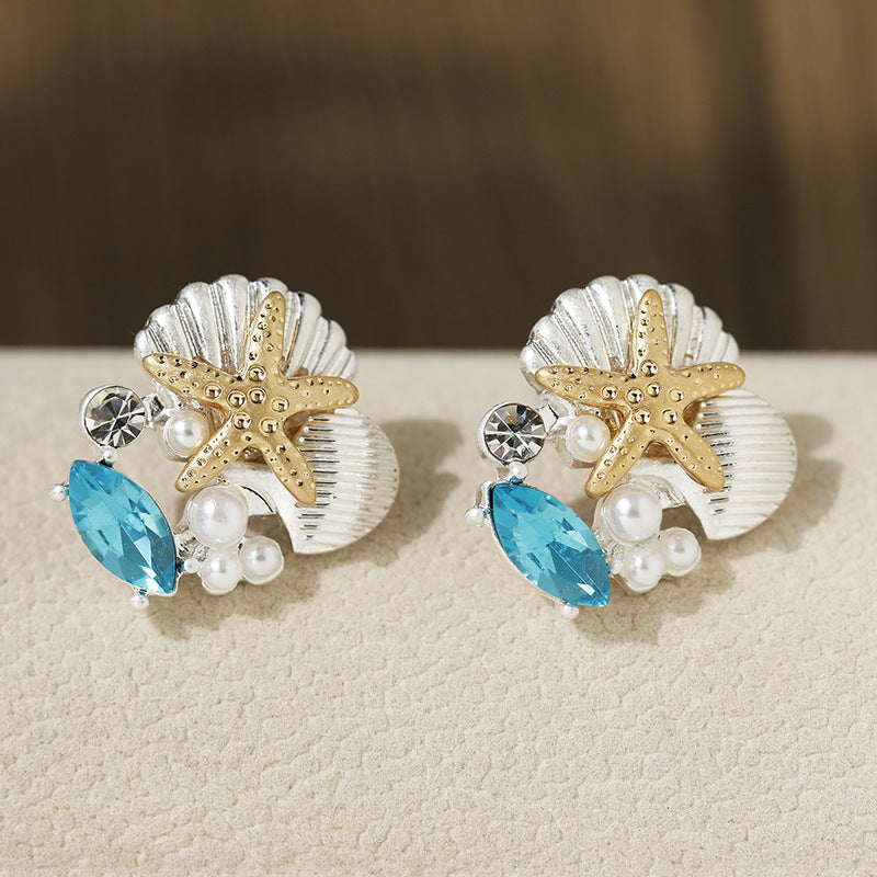 Wholesale Glass Gemstone Starfish Earrings Shell Pearl Ocean Treasure Earrings ACC-ES-Yuchen001