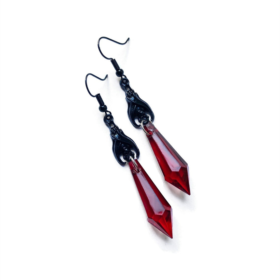 Wholesale Red and Black Gemstone Pendant Earrings Dark Black Bat Decoration Alloy Earrings ACC-ES-AnMing002