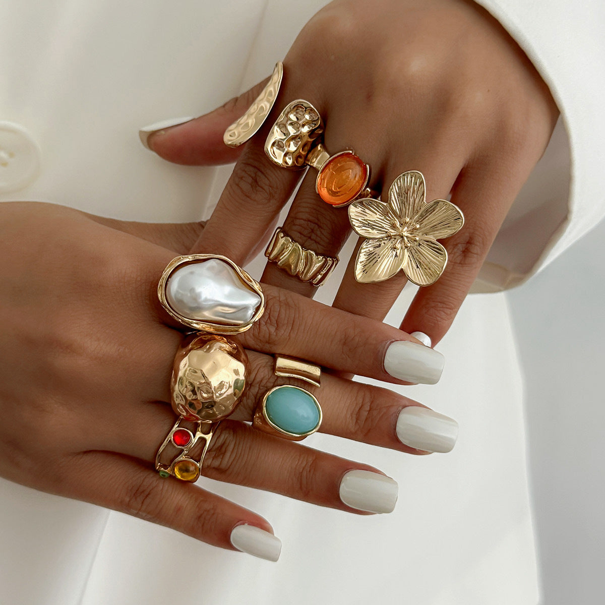 Wholesale Modern Irregular Gemstone Ring Set Women Fashion Jewelry Accessory Gift
