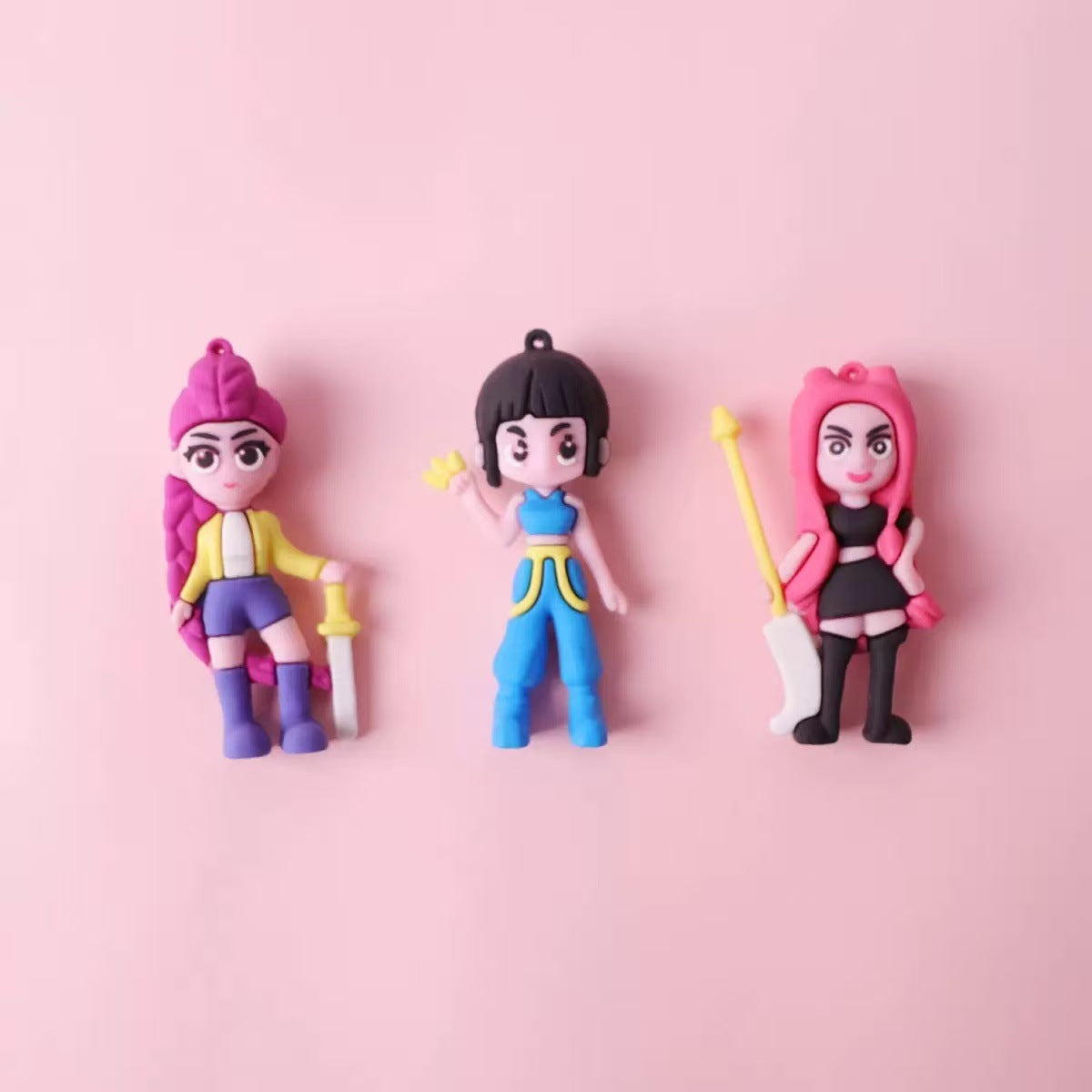 Wholesale PVC soft glue witch hunting girl group surrounding key chain