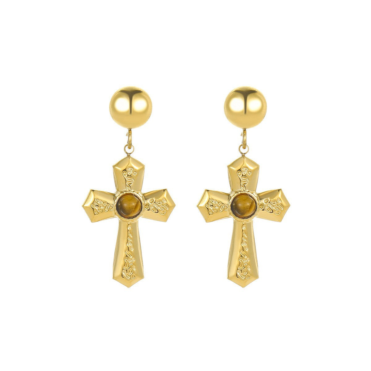 Wholesale Stainless Steel Light Luxury Cross Earrings with Pearls and Zirconia