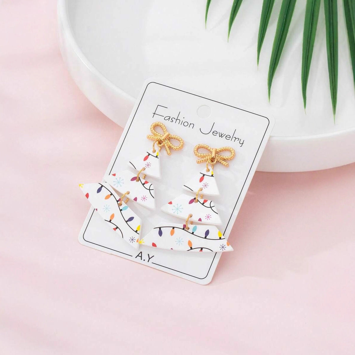 Wholesale Christmas  Print Colorful Panel  Earrings