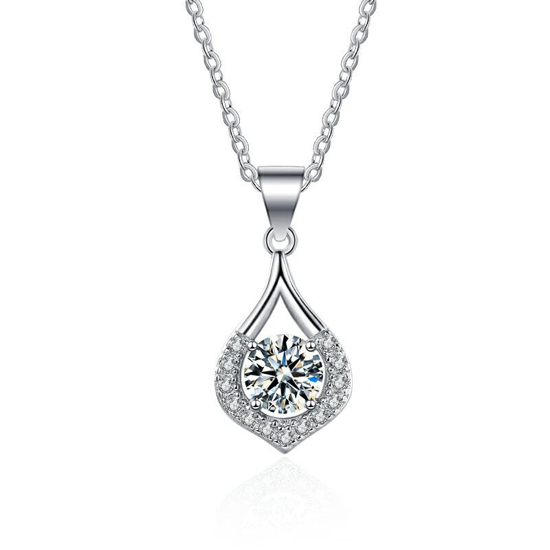 Wholesale Water Drop Mosan Diamond Silver Necklace