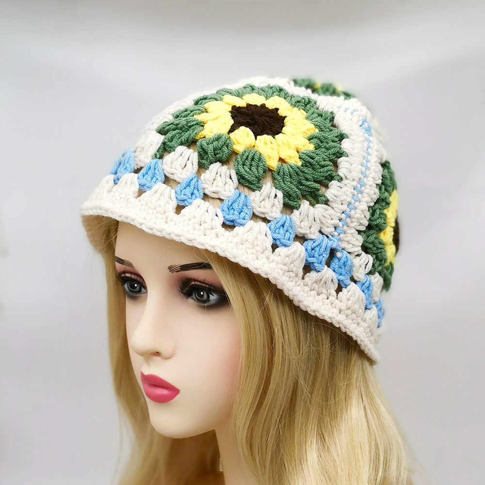 Wholesale  Vintage Hollow Flower Handmade Knitted Basin Hat