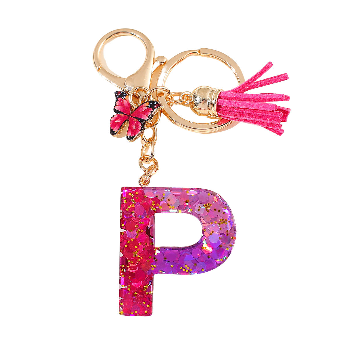 Wholesale 26 glue gradient sequin letter keychain