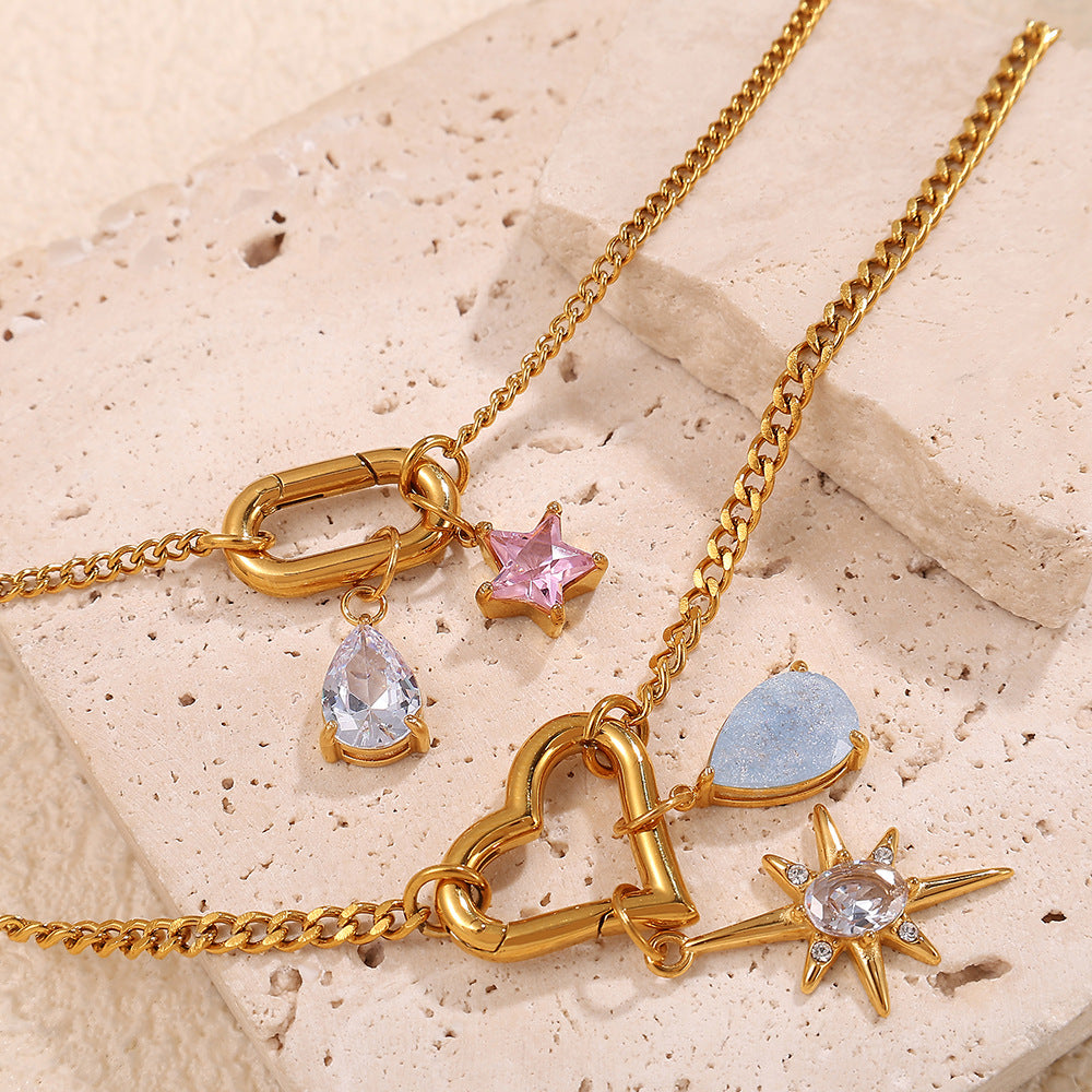 Wholesale 18K gold plated geometric colored gemstone rectangular five-pointed star   Charms