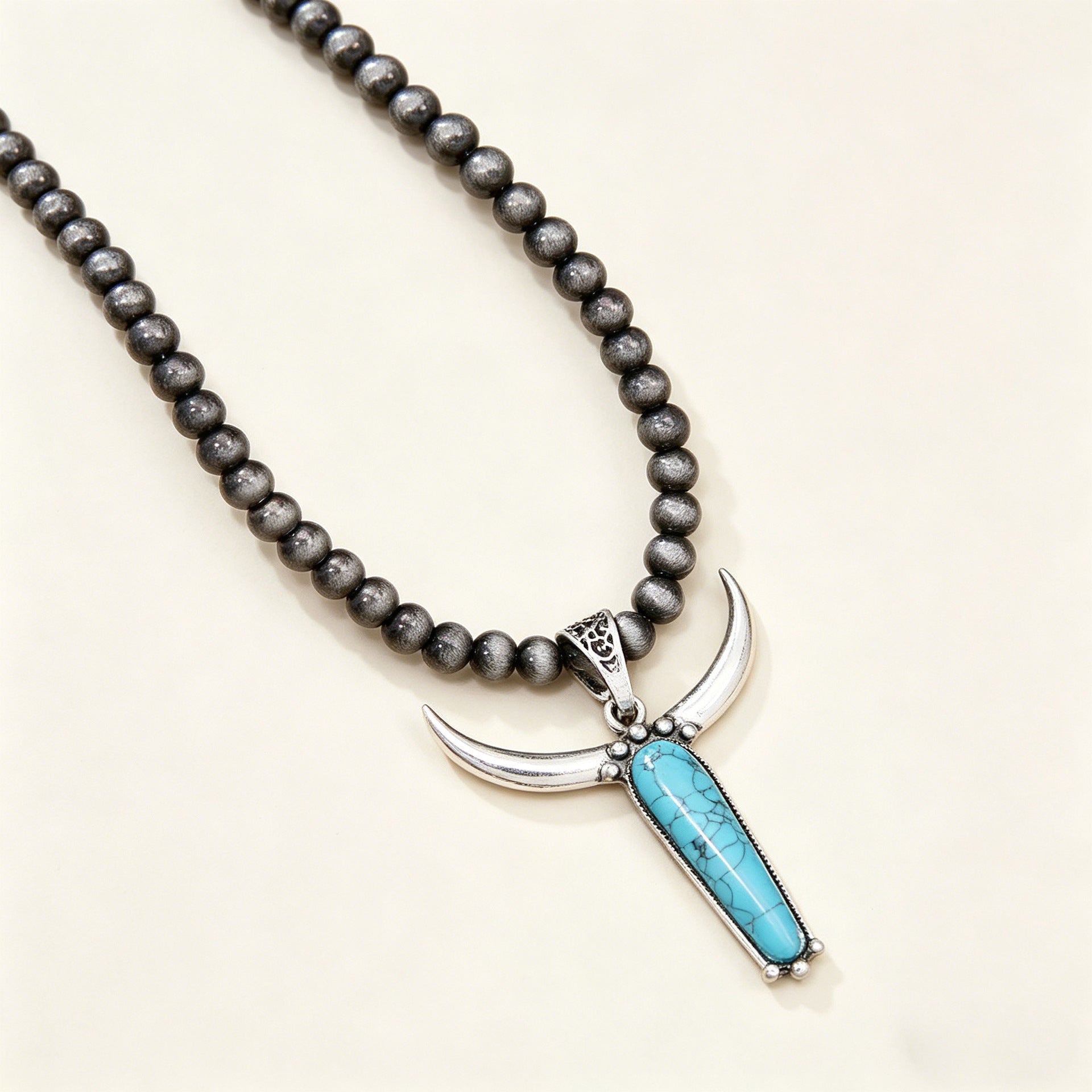 Wholesale Western Style Vintage Beaded Turquoise Bull Head Bohemian Necklace