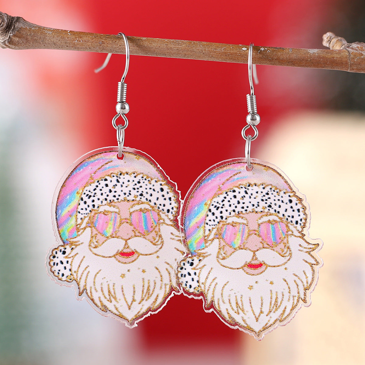 Wholesale Christmas love print  pendant earrings acrylic earrings