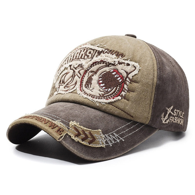 Wholesale Embroidered Shark Baseball Cap Distressed Hip Hop Style Adjustable Sun Hat Trendy Streetwear Accessory For Men And Women Boutique Resale